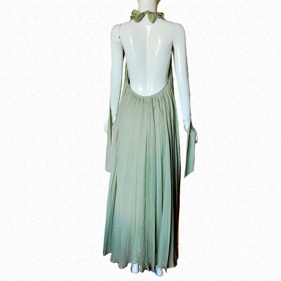 LEO&LIN Lavish Silk Chiffon Pleated Maxi Dress in Mint Green Colour. Brand New - Picture 2 of 9